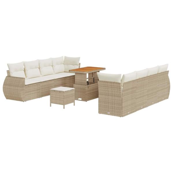 ARDEBO.de - 11-teiliges Garten Sofa Set mit Kissen in Beige Poly Rattan & Akazie
