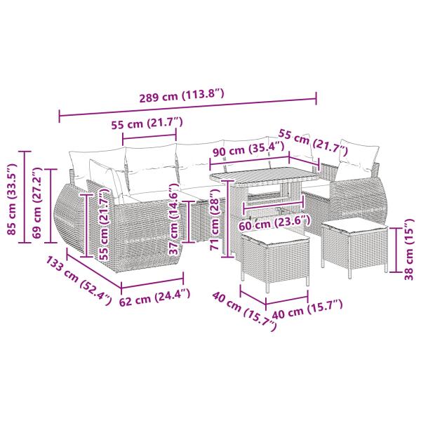 Garten-Sofa-Set mit Kissen mit Speicher 10 pcs Schwarz