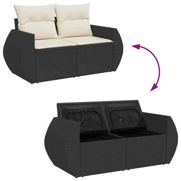 10-teiliges Garten-Sofa-Set mit Kissen Schwarz Poly-Rattan Akazie