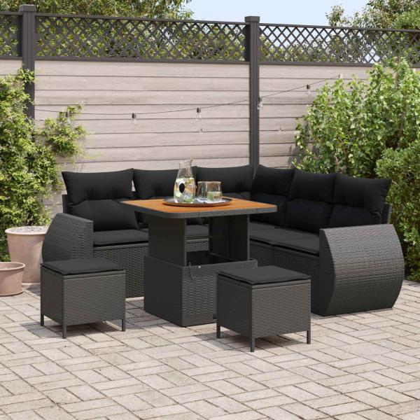 ARDEBO.de - Gartensofa-set 8 stk. 7-Sitzanzahl Schwarz Poly-Rattan