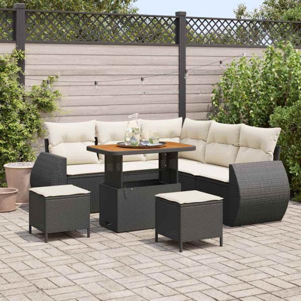 ARDEBO.de - 8-teiliges Garten Sofa Set mit Kissen Schwarz Poly Rattan Akazie