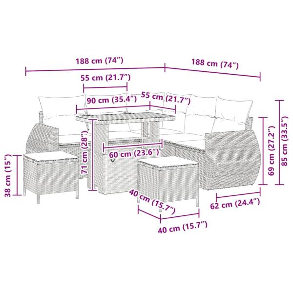 Garten-Sofa-Set mit Kissen 8 pcs Beige und Hellgrau