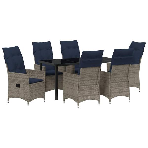 7-teiliges Garten Esstisch Set mit grauem Poly-Rattan