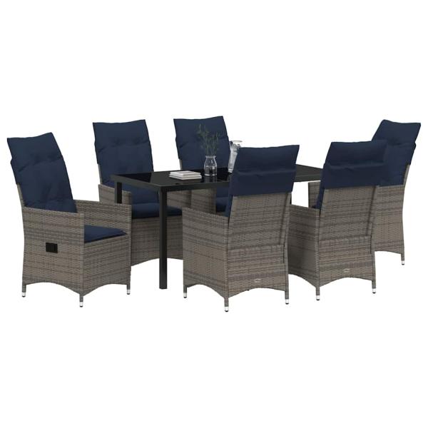 7-teiliges Garten Esstisch Set mit grauem Poly-Rattan