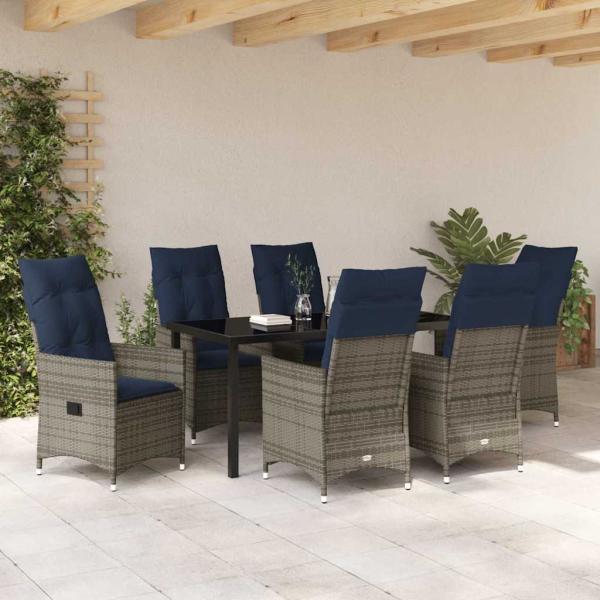 7-teiliges Garten Esstisch Set mit grauem Poly-Rattan