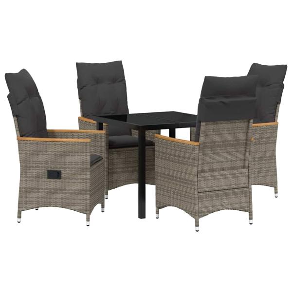 5-teiliges Set für den Garten mit Kissen in Grau aus Poly-Rattan