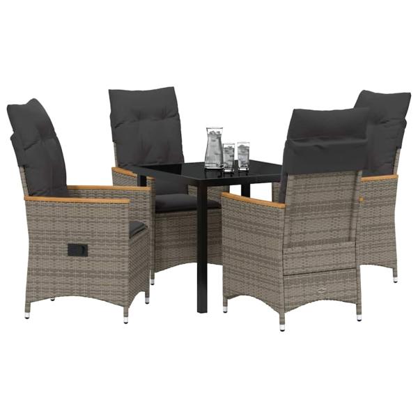 5-teiliges Set für den Garten mit Kissen in Grau aus Poly-Rattan