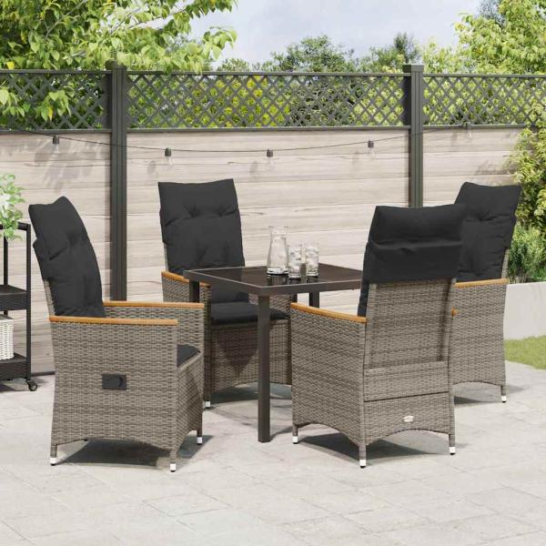5-teiliges Set für den Garten mit Kissen in Grau aus Poly-Rattan
