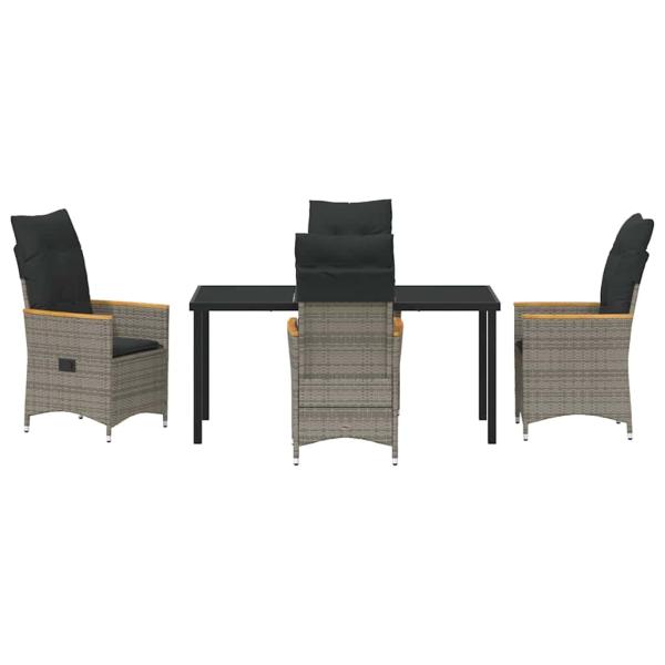 5-teiliges Garten-Dining-Set mit Kissen Grau Poly-Rattan