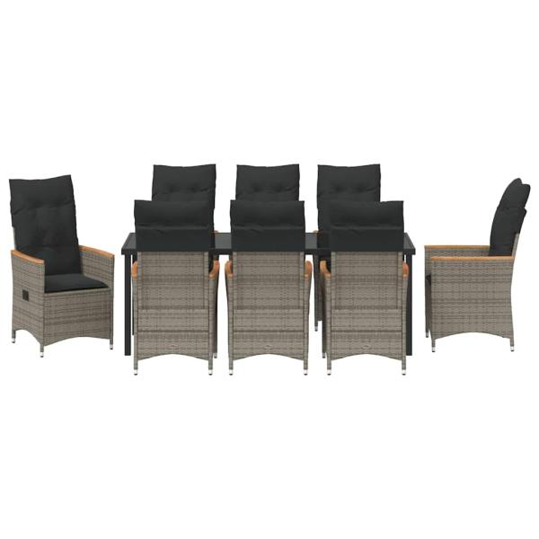 9-teiliges Garten-Dining-Set mit Kissen Grau Poly-Rattan