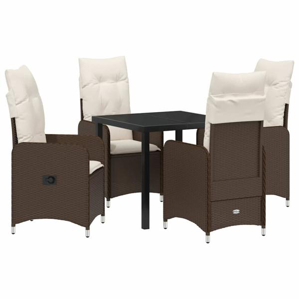 5-teiliges Garten-Dining-Set mit Kissen Braun Poly Rattan