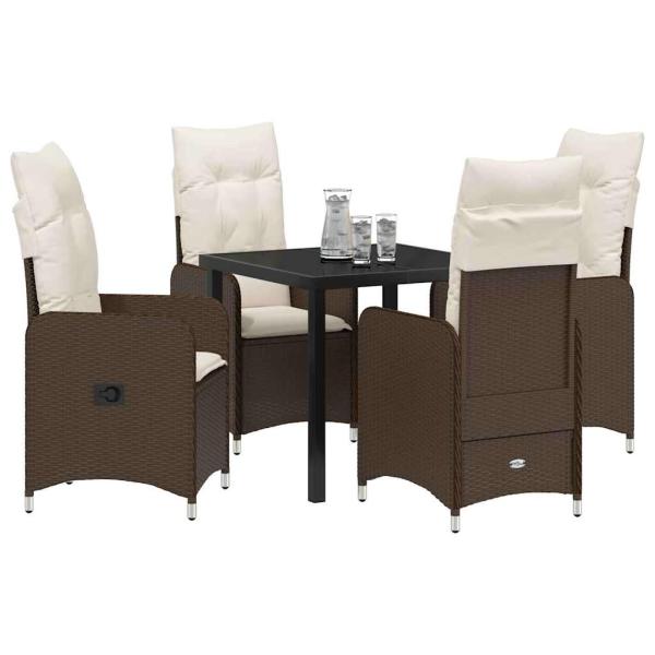 5-teiliges Garten-Dining-Set mit Kissen Braun Poly Rattan