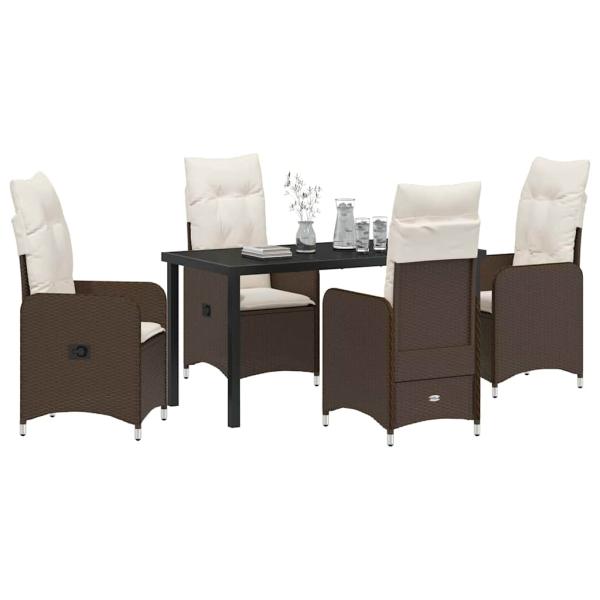 5-teiliges Garten-Essenset mit Kissen Braun Poly-Rattan