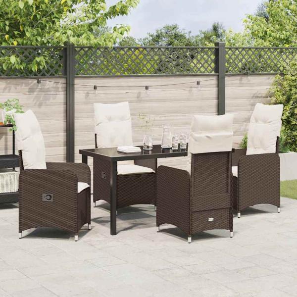 5-teiliges Garten-Essenset mit Kissen Braun Poly-Rattan