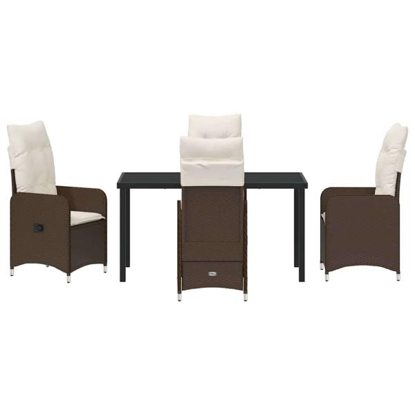 5-teiliges Garten-Essenset mit Kissen Braun Poly-Rattan