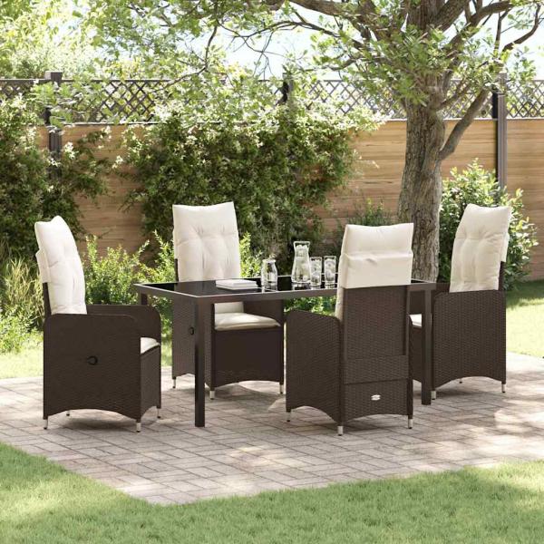 ARDEBO.de - 5-teiliges Garten-Dining-Set mit Kissen Braun Poly Rattan