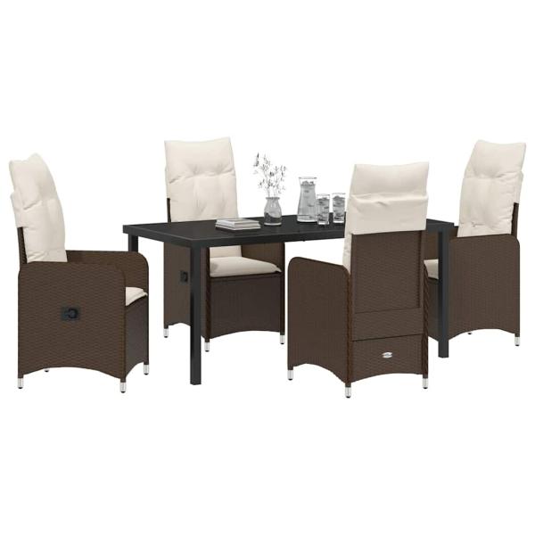 5-teiliges Garten-Dining-Set mit Kissen Braun Poly Rattan