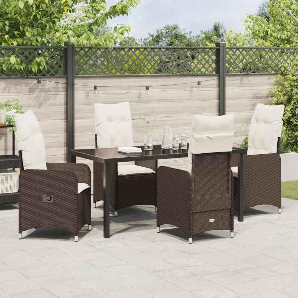 5-teiliges Garten-Dining-Set mit Kissen Braun Poly Rattan