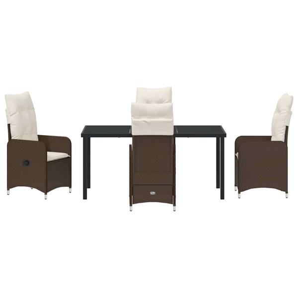 5-teiliges Garten-Dining-Set mit Kissen Braun Poly Rattan