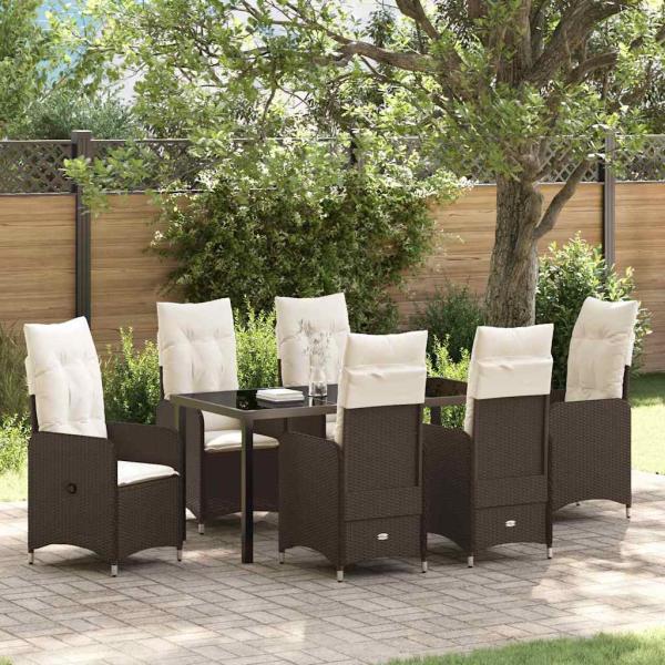 ARDEBO.de - 7-teiliges Garten-Esszimmer-Set mit Kissen Braun Poly Rattan