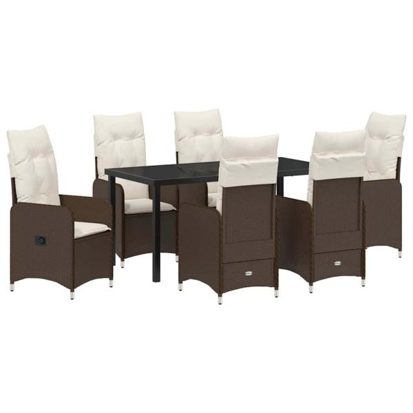 7-teiliges Garten-Esszimmer-Set mit Kissen Braun Poly Rattan