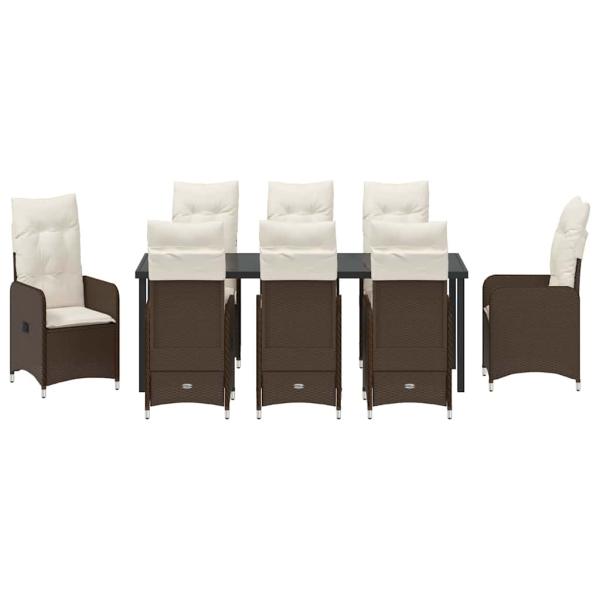 9-teiliges Garten-Dining-Set mit Kissen Braun Poly-Rattan