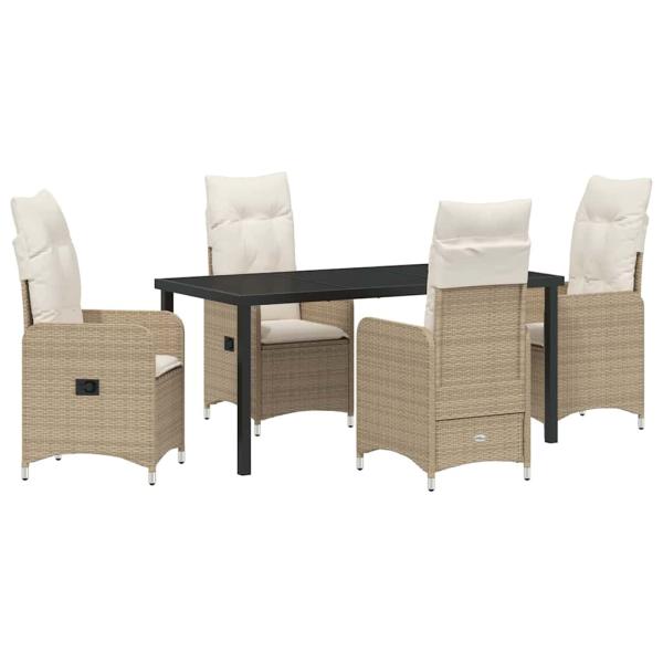 5-teiliges Garten-Essset mit Kissen Beige Poly Rattan