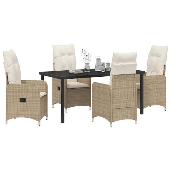 5-teiliges Garten-Essset mit Kissen Beige Poly Rattan