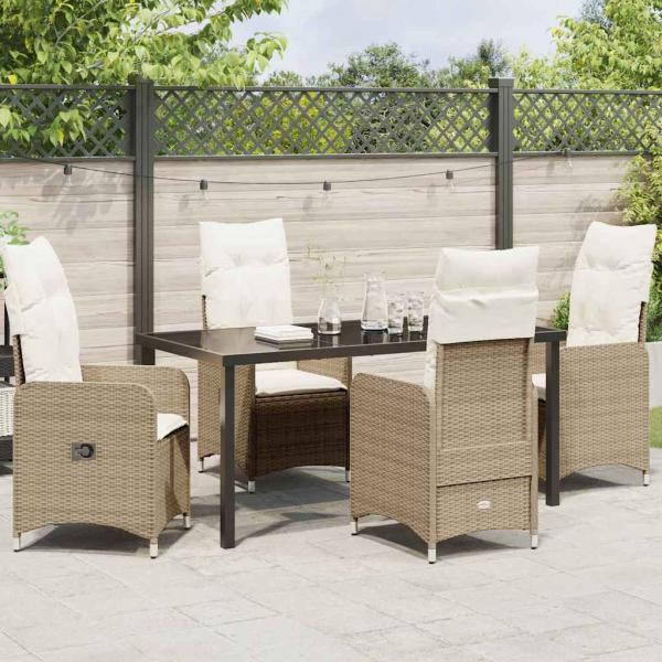 5-teiliges Garten-Essset mit Kissen Beige Poly Rattan