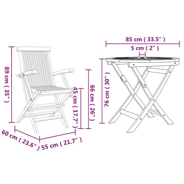 3-teiliges klappbares Garten Bistro Set aus massivem Akazienholz