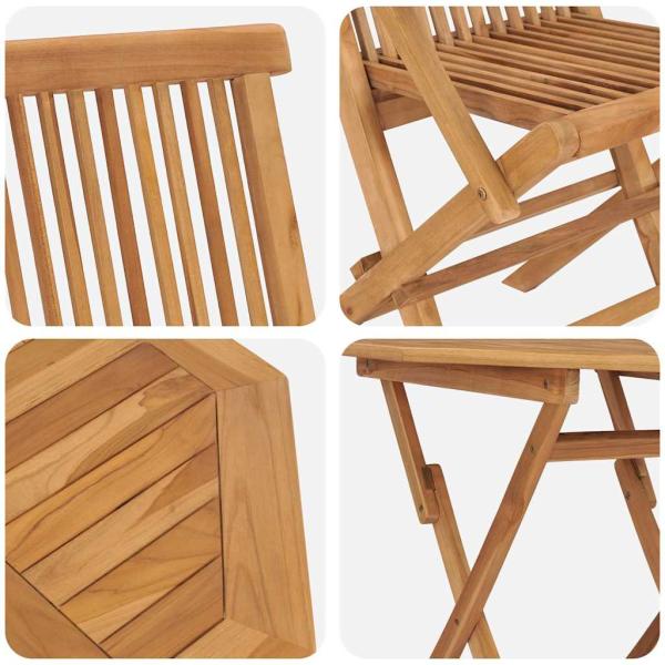 3-teiliges klappbares Garten Bistro Set aus solidem Teakholz