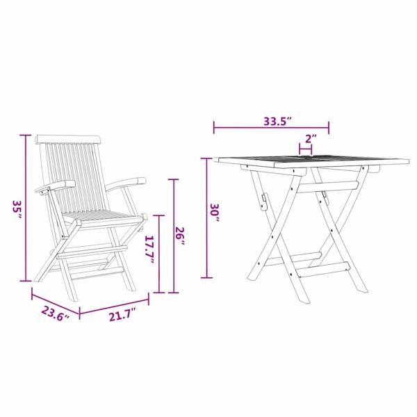 3-teiliges Faltbares Garten Bistro Set aus massivem Akazienholz