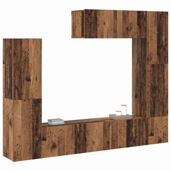 7 Teile TV Schrank Set Wandmontiert Old Wood Engineered Wood