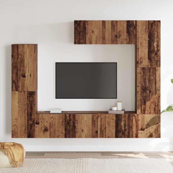 7 Teile TV Schrank Set Wandmontiert Old Wood Engineered Wood