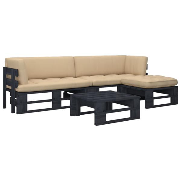 ARDEBO.de - 4-tlg. Paletten-Lounge-Set Schwarz Imprägniertes Kiefernholz