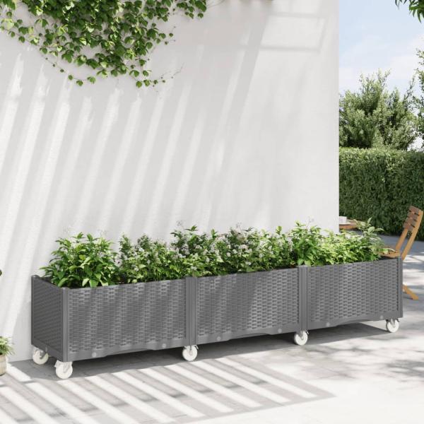 ARDEBO.de - Pflanzkasten mit Rollen Hellgrau 240x50x54 cm PP