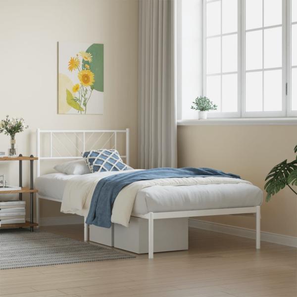 ARDEBO.de - Metallbett ohne Matratze mit Kopfteil Weiß 75x190 cm
