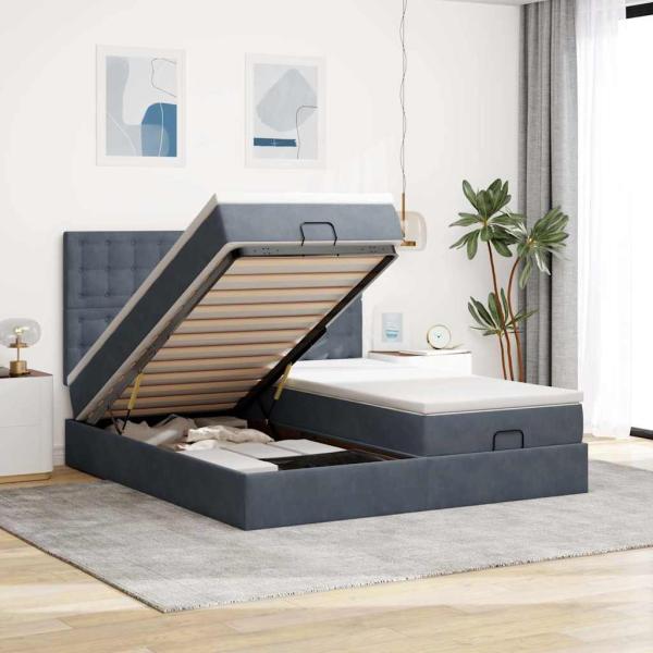 ARDEBO.de - Ottoman-Bett mit Matratzen & LEDs Dunkelgrau 160x200 cm Samt