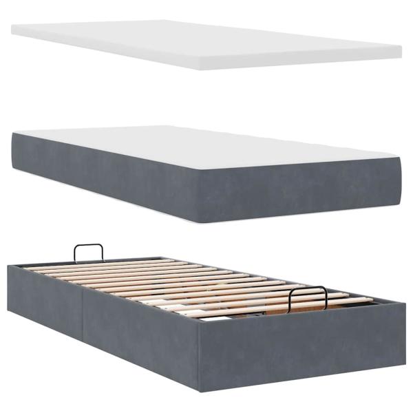 Ottoman-Bett mit Matratzen & LEDs Dunkelgrau 160x200 cm Samt
