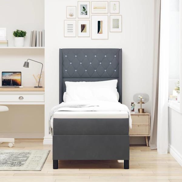 LED Boxspringbett mit Matratze Dunkelgrau 80x200 cm Samt