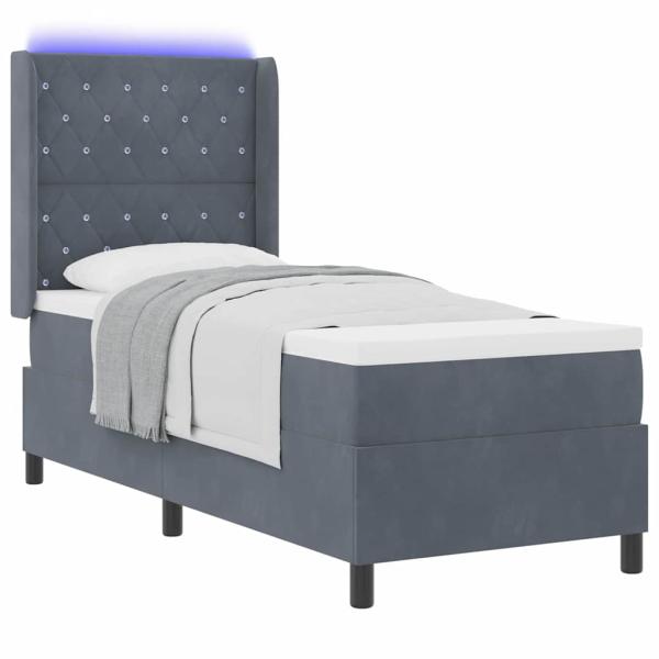 LED Boxspringbett mit Matratze Dunkelgrau 80x200 cm Samt