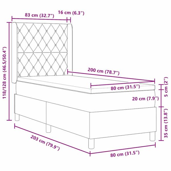 LED Boxspringbett mit Matratze Dunkelgrau 80x200 cm Samt