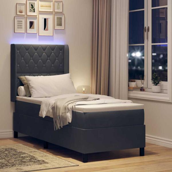 LED Boxspringbett mit Matratze Dunkelgrau 80x200 cm Samt