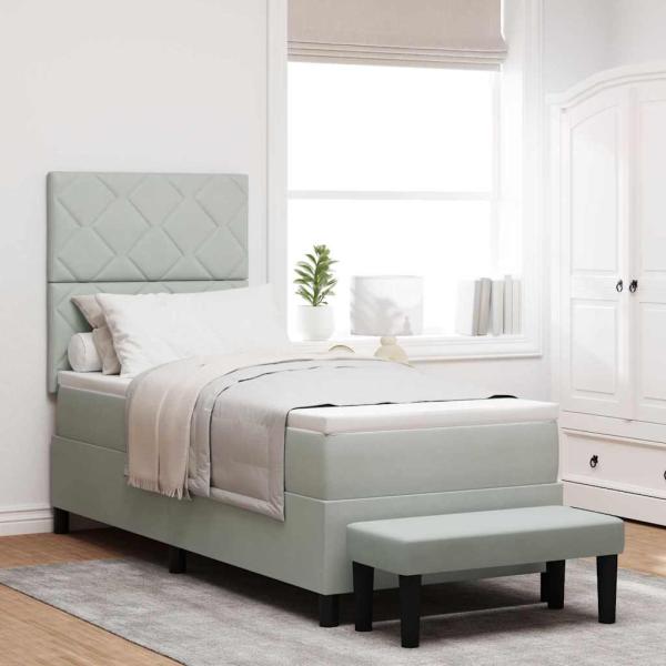 ARDEBO.de - Boxspringbett mit Matratze & Bank Hellgrau 80x200 cm Samt