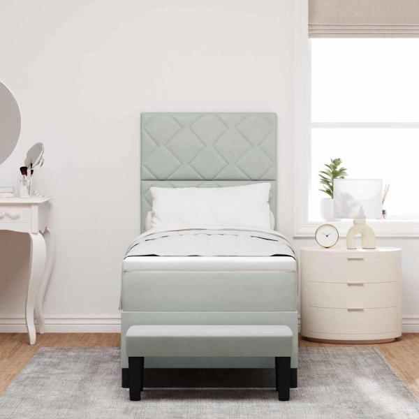 Boxspringbett mit Matratze & Bank Hellgrau 80x200 cm Samt