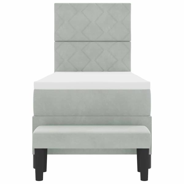 Boxspringbett mit Matratze & Bank Hellgrau 80x200 cm Samt