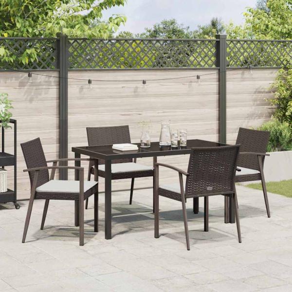 5-teiliges Gartentisch-Set mit Kissen Braun Poly Rattan