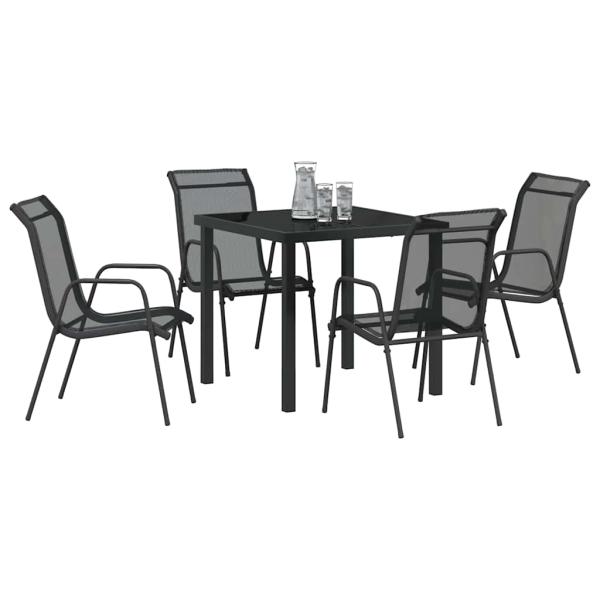 5-teiliges Garten Esszimmerset Schwarz Textilene und Stahl
