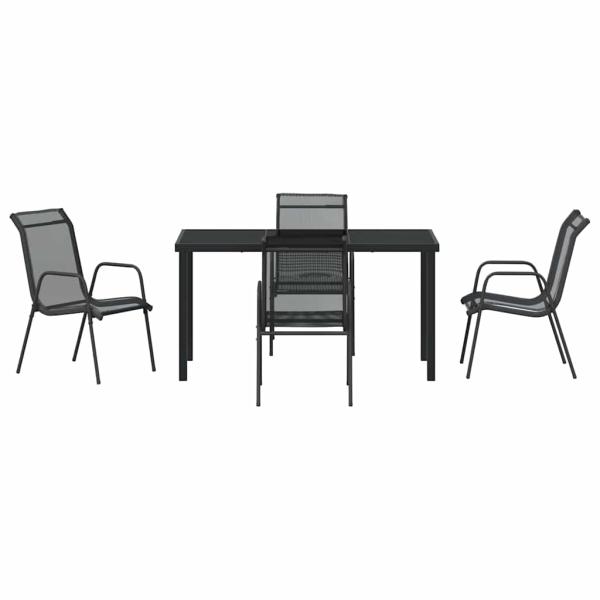 5-teiliges Garten-Esszimmer-Set Schwarz Textilene und Stahl