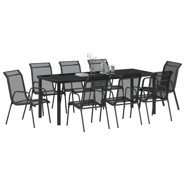 ARDEBO.de - 9-teiliges Garten-Essgruppen-Set Schwarz Textilene und Stahl
